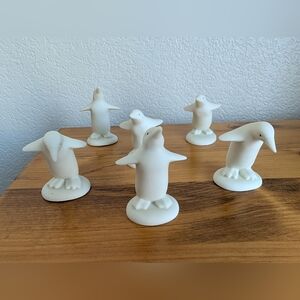 Set of 6 Dept 56 Snowbabies White Ceramic Penguin Figurines | Minimalist Decor